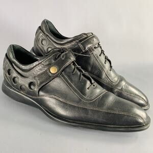 COLE HAAN Size 9.5 Black Contrast Stitch Leather Lace-Up Shoes